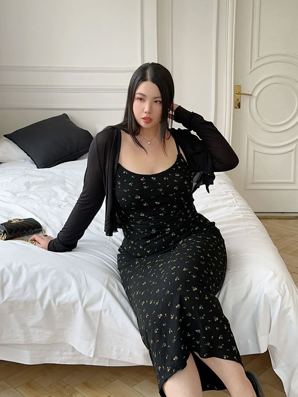 Vintage Floral Slip Dress Plus-Size no Cardigan