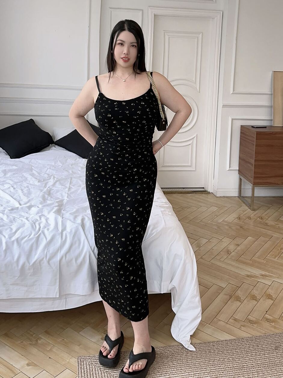 Vintage Floral Slip Dress Plus-Size no Cardigan