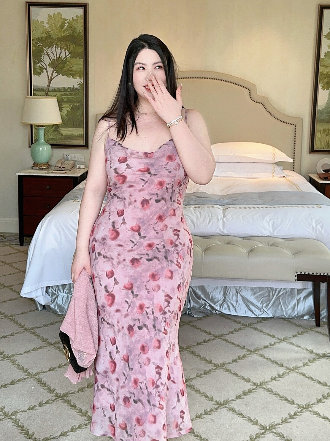 Vintage Rose Slip Dress Plus-Size no Cardigan