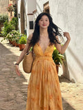 Vintage V-neck Strappy Resort Dress