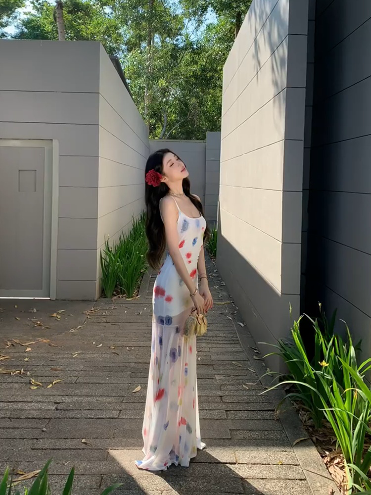 Watercolor Tie-Dye Mermaid Dress – Slimming Bodycon Beach Maxi for Photoshoots