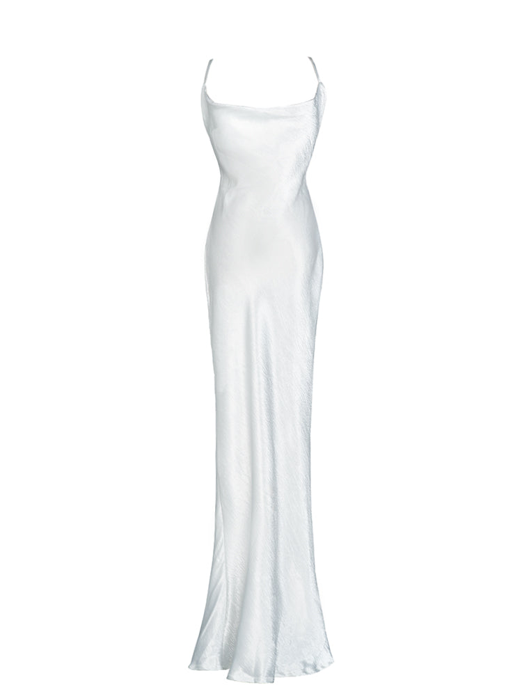 Satin Backless Bodycon Dress White