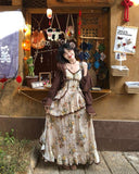Wild Rose Bohemian Set – Asymmetrical Cotton-Rayon Maxi Skirt + Flowy Cardigan Vintage style