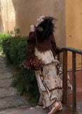 Wild Rose Bohemian Set – Asymmetrical Cotton-Rayon Maxi Skirt + Flowy Cardigan Vintage style
