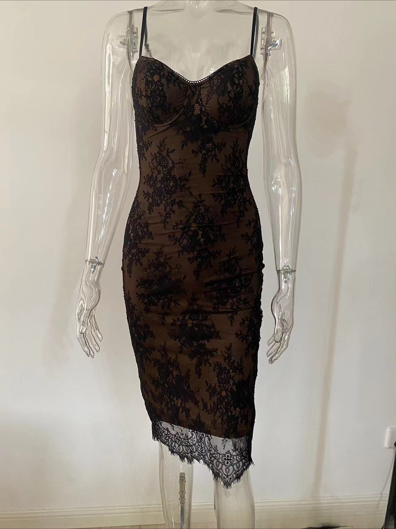 Lace Splice Slim Fit Cami Dress – Fall/Winter Hot Girl Style