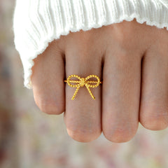 Sealed with Angel's Kiss Golden Ribbon 925 Silver Ring