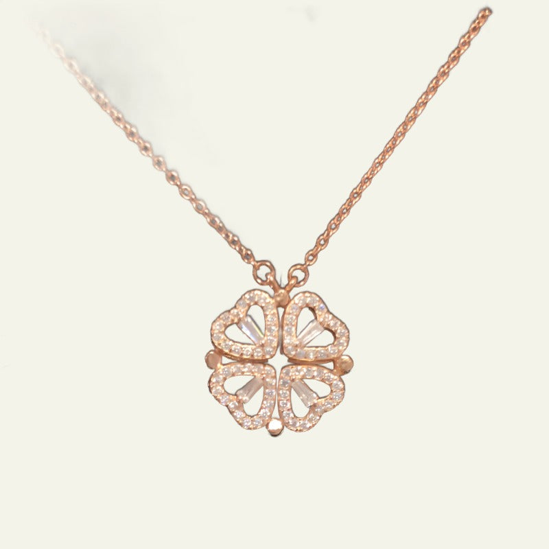 【Lucky 4 Leaf Clover】2 Ways Wear Heart Necklace LUCKINU